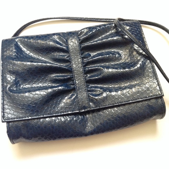 Vintage Luxury MARY ANN ROSENFELD Reptile Bag, Navy Blue Purse - Picture 1 of 6